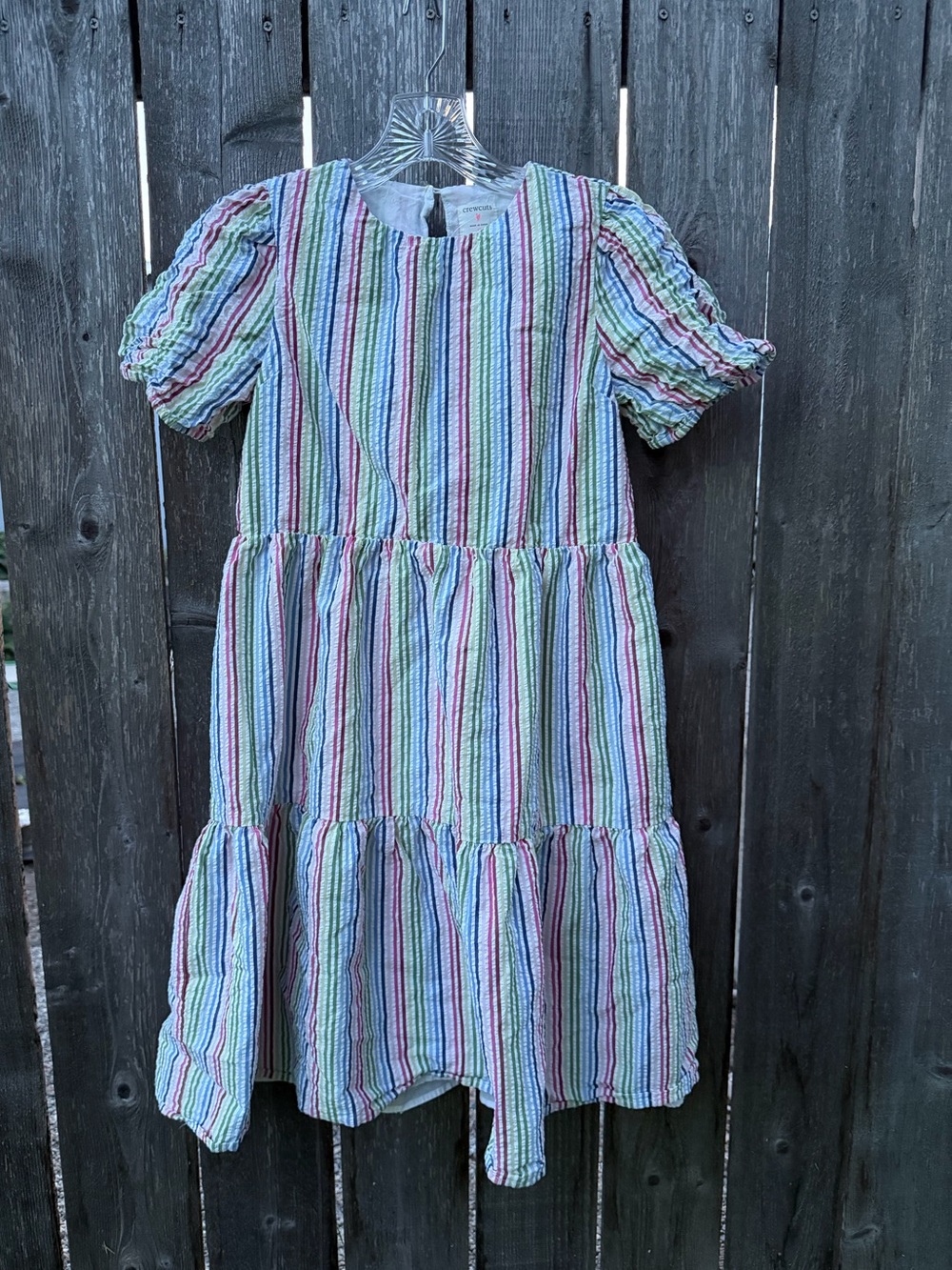 Size 12 Crewcuts Kids Striped Tiered Puff-Sleeve Dress new without tags